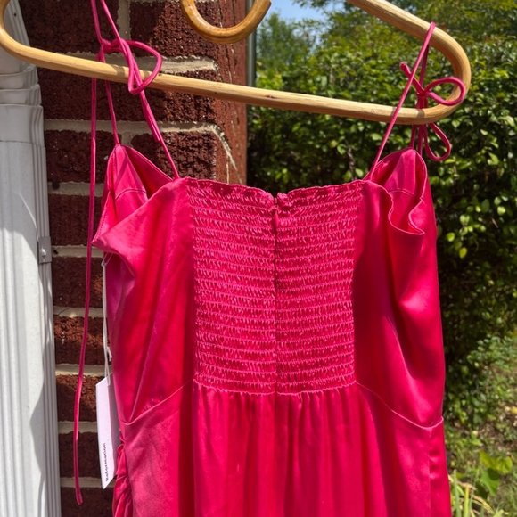 Reformation Marguerite Spaghetti Strap Midi Silk Dress Flambe Pink Women's 8 NWT - Picture 12 of 14